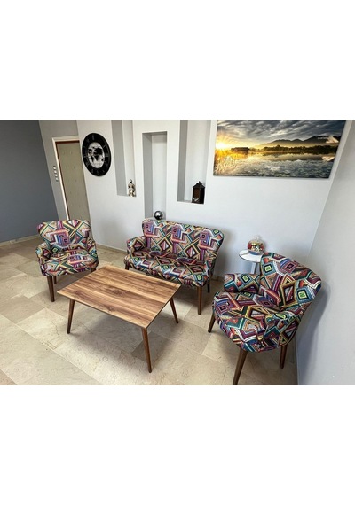 Azra Mobilya Bienville Çay Seti Koltuk Takımı - Balkon - Bahçe - Ofis Mobilyası -oturma Grubu Karışık Desen