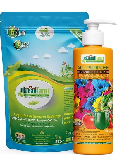 EkosolFarm Solucan Gübresi 1,5 Kg + Ekosolfarm Sıvı Solucan Gübresi 500 Ml