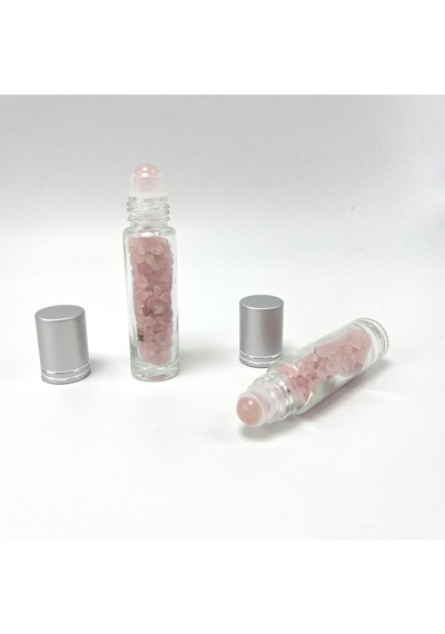 Yıldız Doğal Taş Sertifikalı Pembe Kuvars Doğal Taş Esans Şişesi + Roller Masaj Aleti 10 ML
