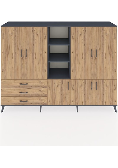 Hyperion Dolap 11 Raflı 3 Çekmeceli 7 Kapaklı 220x44x163 Antrasit Antrasit-çam