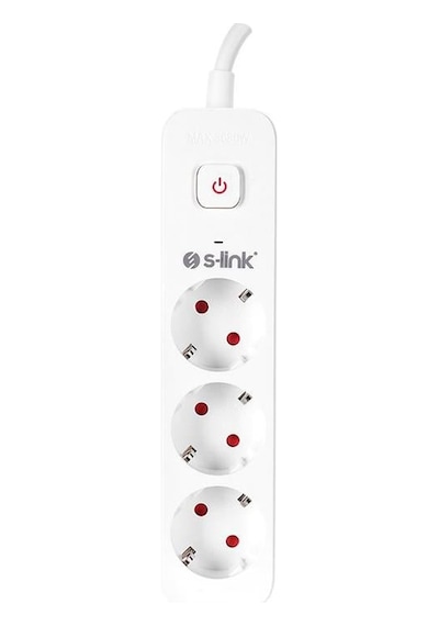 S-link 1.5m 3'lü Anahtarlı Akım Korumalı Priz 3x1.5mm 750 Joule Spg301s 1.5 M