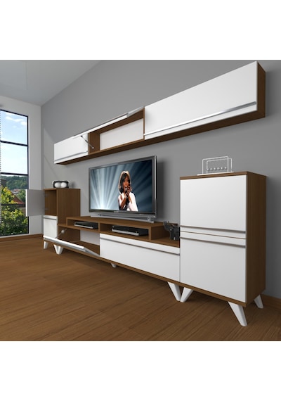 Decoraktiv Ekoflex 9 Mdf Retro Tv Ünitesi Tv Sehpası Ceviz - Beyaz