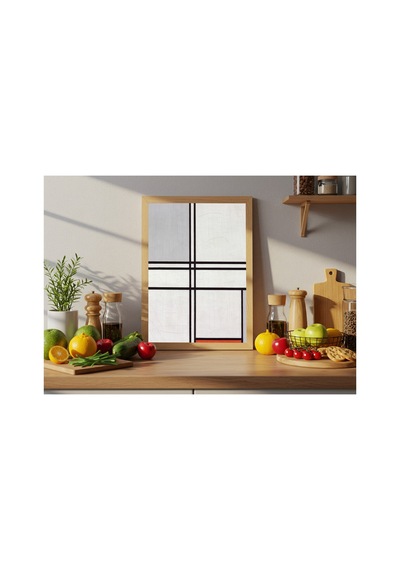 Mondrian Kompozisyon No. 1 Gri-kırmızı Çerçevesiz Poster 21x30 Cm A4 Tablo Modern Sanat Duvar Dekoru
