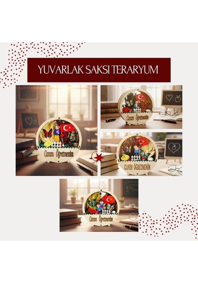 Premium Ofis Dekoru Dekoratif Obje Hatıra Eşyası Yuvarlak Saksı Teraryum - Öğretmenler Günü Hediyesi Çok Renkli