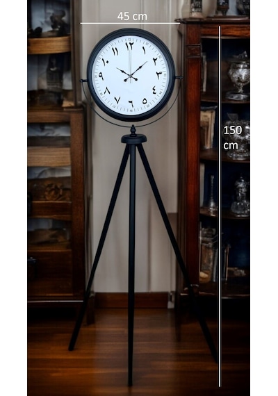 Siyah Arap Rakamlı Sıradışı Tasarım Tripod Ayaklı Saat Diğer