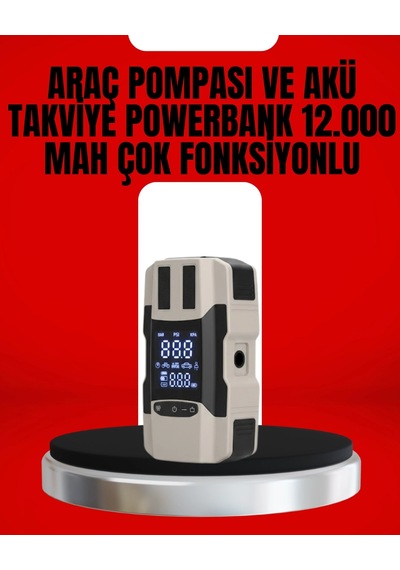Kargo Dijital Ekranlı Araç Pompası Akü Takviye Powerbank 12.000 Mah Najmaddin