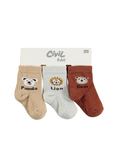 Civil Baby Panda 3'lü 6- Bebek Erkek Çorap Set Standart