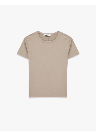 Koton Pamuklu Slim Fit Kısa Kollu Bisiklet Yaka Basic Tişört Kahverengi 6sak50267ek Kahve