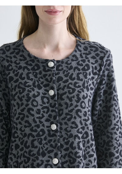 Lcw Grace Siyah Bisiklet Yaka Leopar Desenli Kadın Hırka Xl-2xl