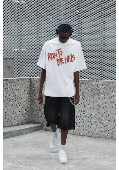 Sevbano Iron Maiden Run To The Hills Sırt Baskılı Unisex Oversize Rock Me Beyaz