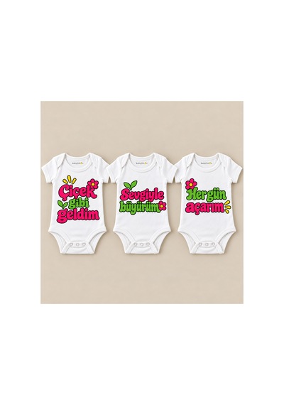Babylimon Çiçek Gibi Üçlü Beyaz Kısa Kollu Bebek Zıbın Seti Beyaz - 930083933 Beyaz