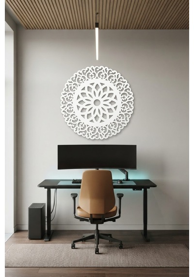 Lotus Mandala Metal Duvar Tablosu - Duvar Sanatı - Duvar Dekoru - Beyaz