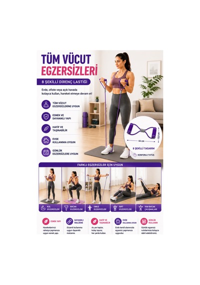 Pilates Direnç Lastiği 8 Şekilli Egzersiz Bandı Evde Spor Fitness Esneme Ve Duruş Destekli Diğer