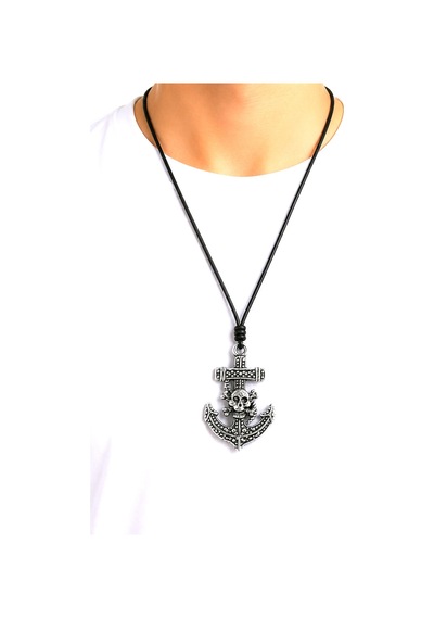 Kore İp Askılı Ve Krom Çelik Kaplamalı Unisex Tribal Kolye Kkrm-04 Gümüş1