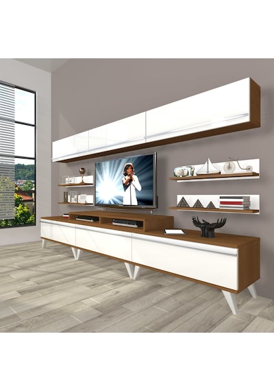 Decoraktiv Ekoflex 8y Mdf Retro Tv Ünitesi Tv Sehpası Ceviz - Beyaz