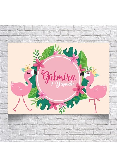 Flamingo Temalı Doğum Günü Afişi 35x50 Cm