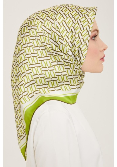 Armine Soft Yeşil Geometrik Desen Tivil İpek Eşarp 9149-54