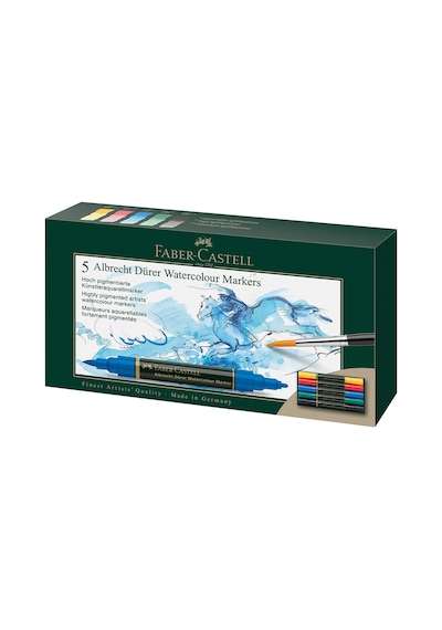Faber-Castell Albrecht Dürer Suluboya Markör Seti 5’li, Çift Uçlu, Yüksek Pigmentli Mürekkep,Keçe Uç