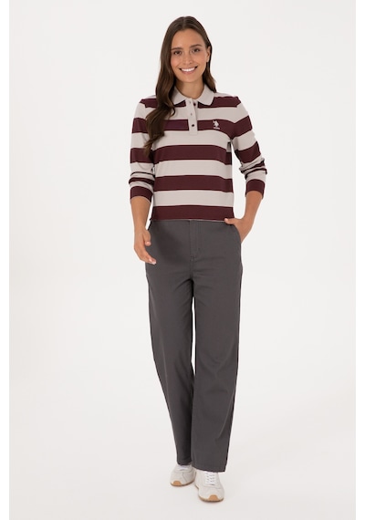 U.S. Polo Assn. Kadın Bordo Çizgili Polo Yaka Sweatshirt 50314207-VR177 U.S. Polo Assn. Kadın Bordo Çizgili Polo Yaka Sweatshirt 50314207-VR177