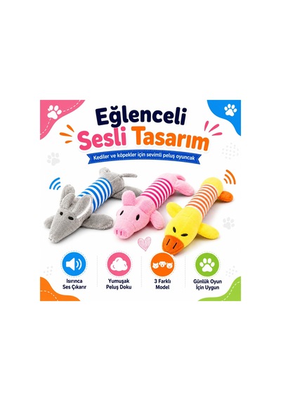 Sogud Peluş Fare Kedi Köpek Oyuncağı - 25 X 10 X 4 Cm - Gri Mavi