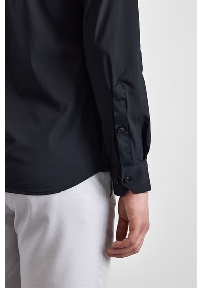 Süvari Siyah Slim Klasik Yaka Düz Casual Gömlek Gm1008400364-s09