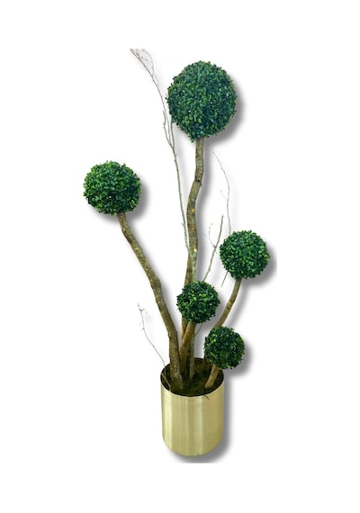 Cihan Çiçekçilik Yapay Ağaç 5 Li Şimşir Top 170 Cm 30x30 Metal Saksı Beyaz- Yeşil