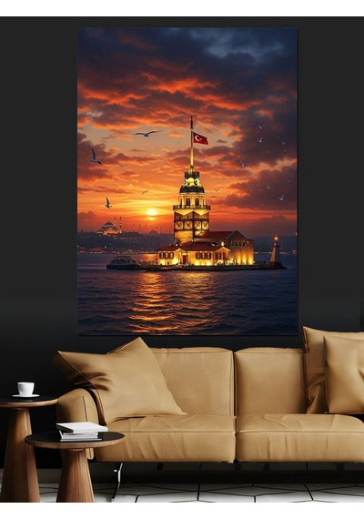 Ahşap Tablo Kız Kulesi Ve Muazzam İstanbul Manzarası