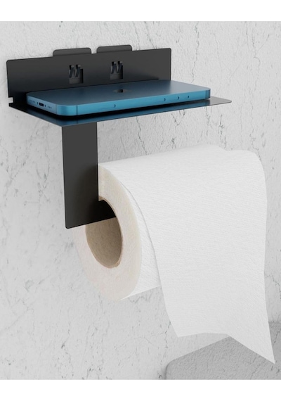 Metal Siyah Ultra Güçlü Yapışkanlı Telefon Tutacaklı Tuvalet Wc Kağıtlık Mt92s Diğer