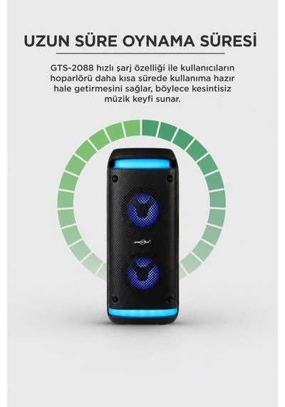 Bluetooth Hoparlör Rgb Işıklı Kablosuz Speaker Gts-2088 Siyah Seyyar Ofis Mini Boyut
