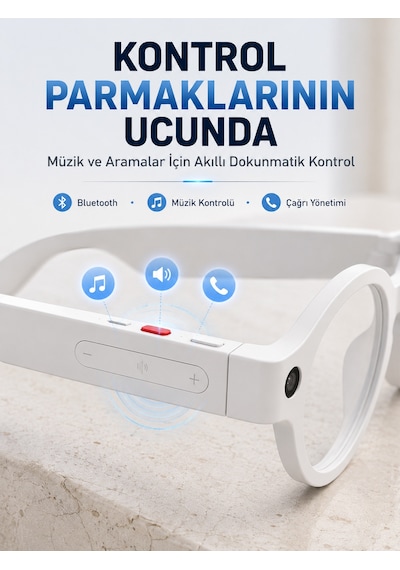 Beyaz Yapay Zeka Akıllı Gözlük Fotoğraf Video Ses Kayıtlı Çoklu Dil Çeviri Bluetooth Bağlantılı 3 Lensli - Lisinya