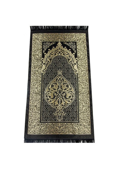 Siyah Kadın Pratik Başörtülü Fermuarlı Tek Parça Namaz Elbisesi Seccade Seti