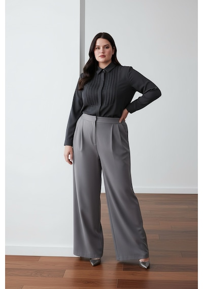 Pera Moda Önü Dantelli Küçük Ve Büyük Beden Şık Gömlek Siyah