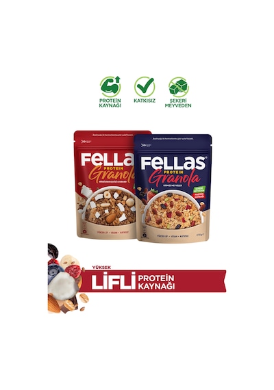Fellas Protein Granola 2'li Paket - Hindistan Cevizi & Kakao 270 G Ve Kırmızı Meyveler 270 G