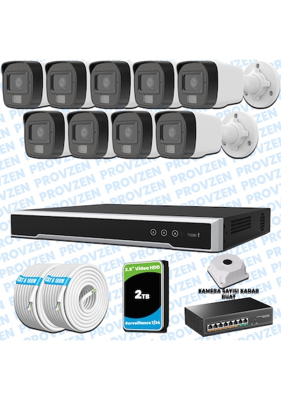 Provzen Hikvision 9 Lu İp 4mp Güvenlik Kamerası Seti Colorvu Mikrofonlu Olay Anında Bildirim