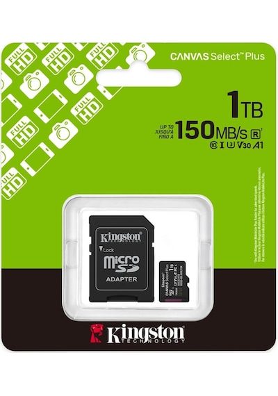Kingston Sdcs3-1tb 1tb Microsdxc Canvas Select Plus Gen3 150mb-s A1 Card + Adapter Hafıza Kartı
