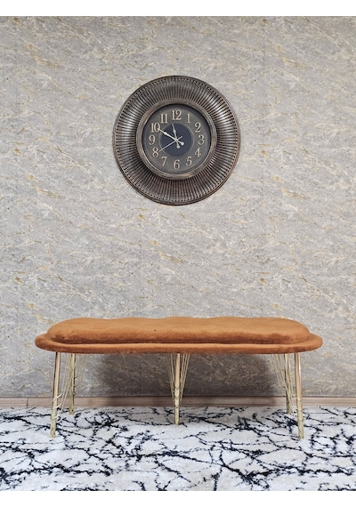 Zafir Ufo Oturak Bench - Gold Kaplama Telli Ayak - Oturak - Bench - Puf - Yatak Ucu Pufu Turuncu