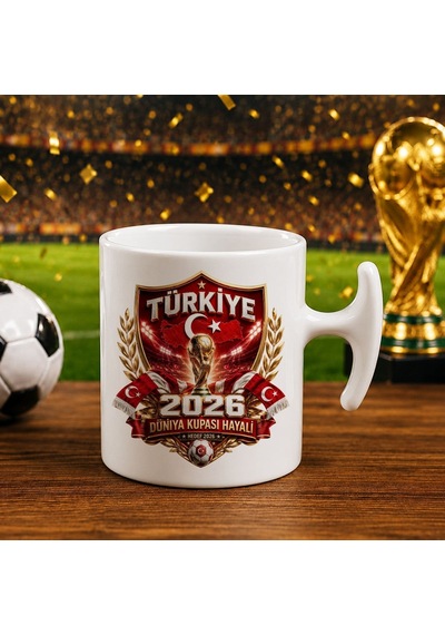 Bk Gift Türkiye Taraftar Temalı Dünya Futbol Kupası Tasarımlı Hammer Kupa Bardak-5 Tek Yürek Milli Takım Ruhu Beyaz