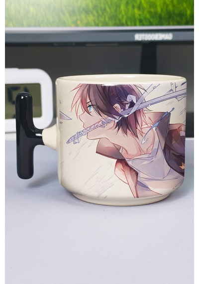 Noragami Anime Baskılı Seramik Lüks Kupa 1 Adet T Şeklinde Özel Siyah Kulp Dalga Kulp V2t Çok Renkli