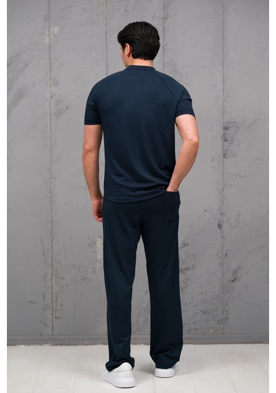 Mass Plus Regular Fit Likralı Kendinden Çizgili Yarım Baggy Pantolonlu T-shirt Takım Lacivert Mass Plus Regular Fit Likralı Kendinden Çizgili Yarım Baggy Pantolonlu T-shirt Takım Lacivert
