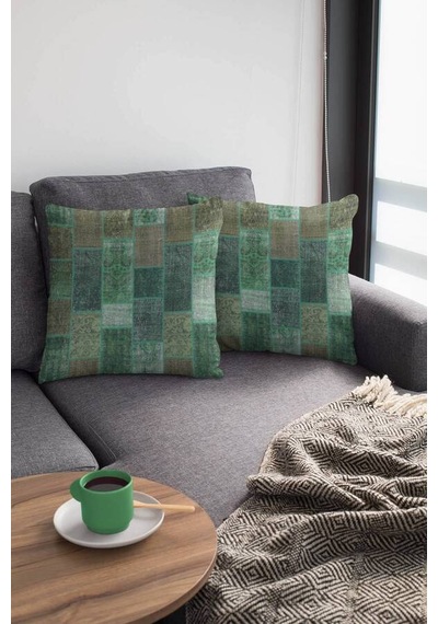Yeşil Patchwork Çift Taraflı Yastık Kırlent Kılıfı Krl295n11