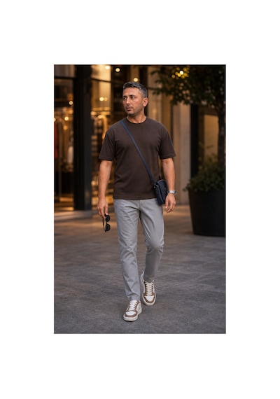 Modi Green Premium Oysho Regular Oversize Unisex Sıfır Yaka Kısa Kollu Tişört - Kahverengi