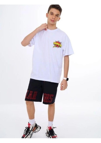 Marions Erkek Çocuk Geniş Kesim Sırtı Baskıllı Bisiklet Yaka T-shirt-13728-beyaz Beyaz