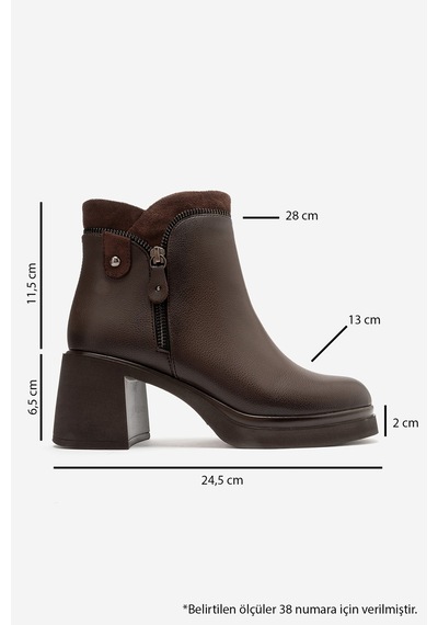 Luvi Shoes Raphael Kahverengi Cilt Kalın Topuklu Kadın Bot