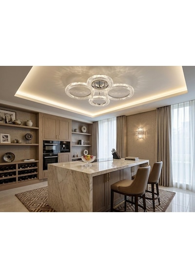 Daire 2+2'li Ledli Krom Salon Mutfak Avize Gümüş