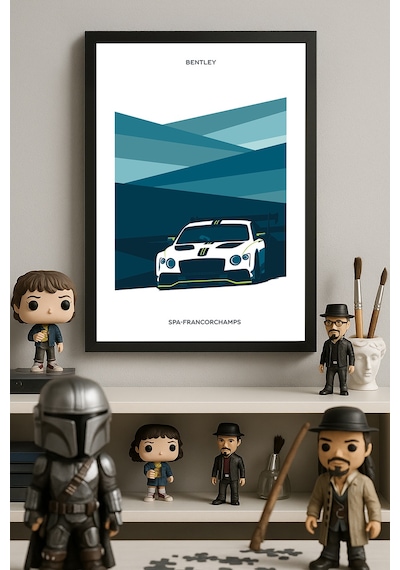 Bentley Siyah Ahşap Çerçeveli Poster, Spor Araba Duvar Tablosu
