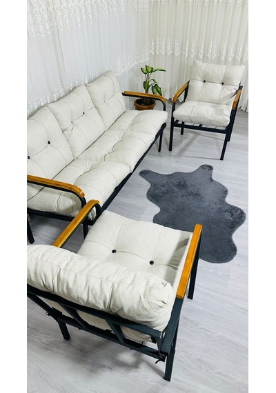 Madame Home Defne Balkon, Bahçe, Cafe - Metal Kanepe Koltuk Takımı - 3+1+1 Krem