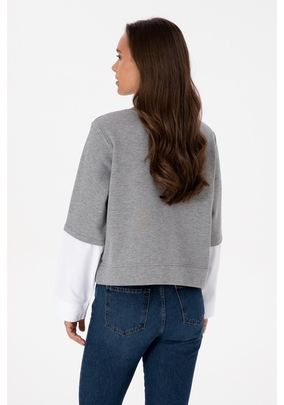 U.S. Polo Assn. Kadın Gri Melanj Gömlek Detaylı Bisiklet Yaka Sweatshirt 50315303-VR086
