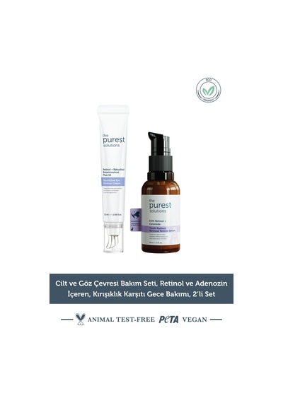 The Purest Solutions Cilt ve Göz Çevresi Bakım Seti, Retinol ve Adenozin İçeren, Kırışıklık Karşıtı Gece Bakımı, 2’li Set