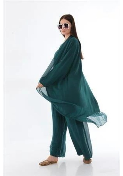 Itayan Ipek Detaylı Oversize Kaftan Zümrüt
