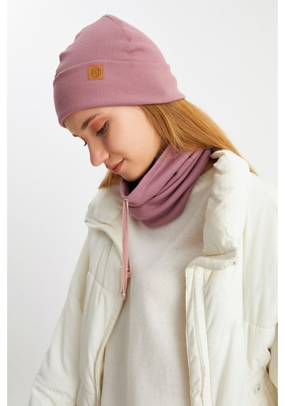 Butikgiz Kadın Balıkçı Style Pamuklu Kaşkorse Terletmez Ultra Hafif Yumuşak Bere Boyunluk Takım Gül Kurusu